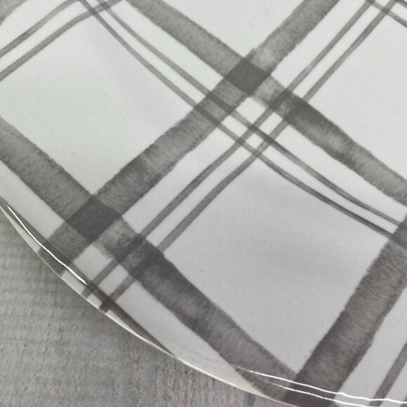 Pier 1 LINEN CHECK Gray Check Plaid Ironstone Round 11" Dinner Plates Set 2 FLAW - Picture 10 of 16